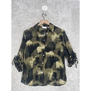 Caviar Black Camo Print Tie-Up‎ Blouse Size M